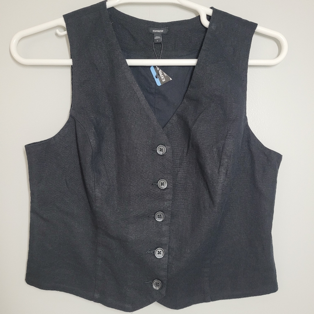 Express Black Women Button-Up Vest - Large NWT